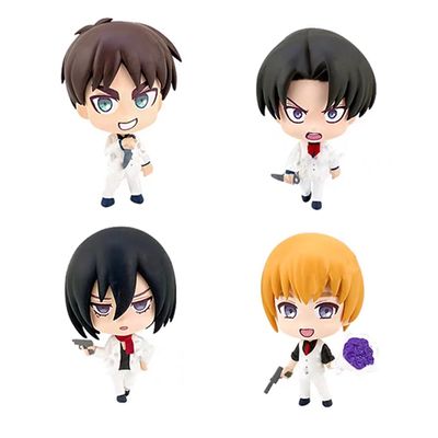 4PCS/Set Eren Jaeger Figure Cake Topper Mini Anime Titan Figure Model, 5cm Cartoon Action Figure Desktop Decoration Party Supplies Gifts for Fans