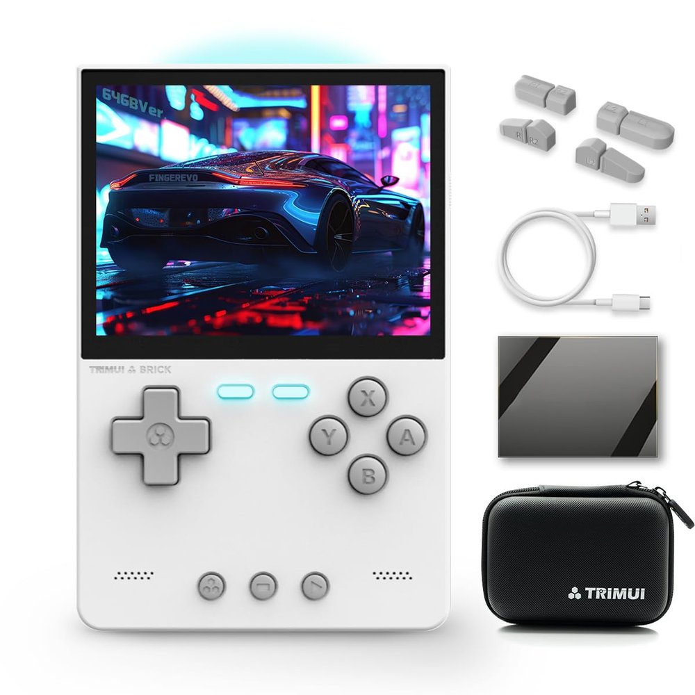 FINGEREVO Trimui Brick Handheld Game Console 3.2-inch 1024 * 768 IPS Screen 3000mAh Trimui-brick Opensource System with Portable Case and Screen Protector White