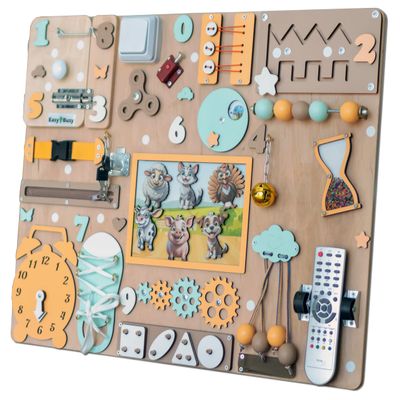 Farm animal Busy Board Sensory Fidget Toy for Baby 1 2 3 4 Year Old, Wooden Toys For Toddlers, Montessori Toys Gifts For Kids Activity Board (With wall mount kit)