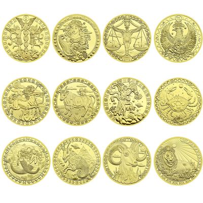 12pcs/Set Twelve Constellations Commemorative Coin Zodiac Challenge Medal with Plastic Case Fans Collection Gift