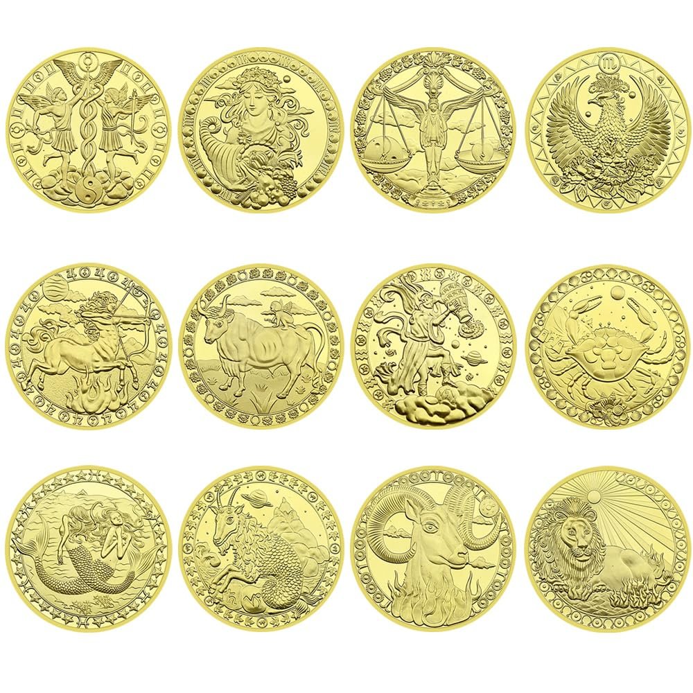 12pcs/Set Twelve Constellations Commemorative Coin Zodiac Challenge Medal with Plastic Case Fans Collection Gift