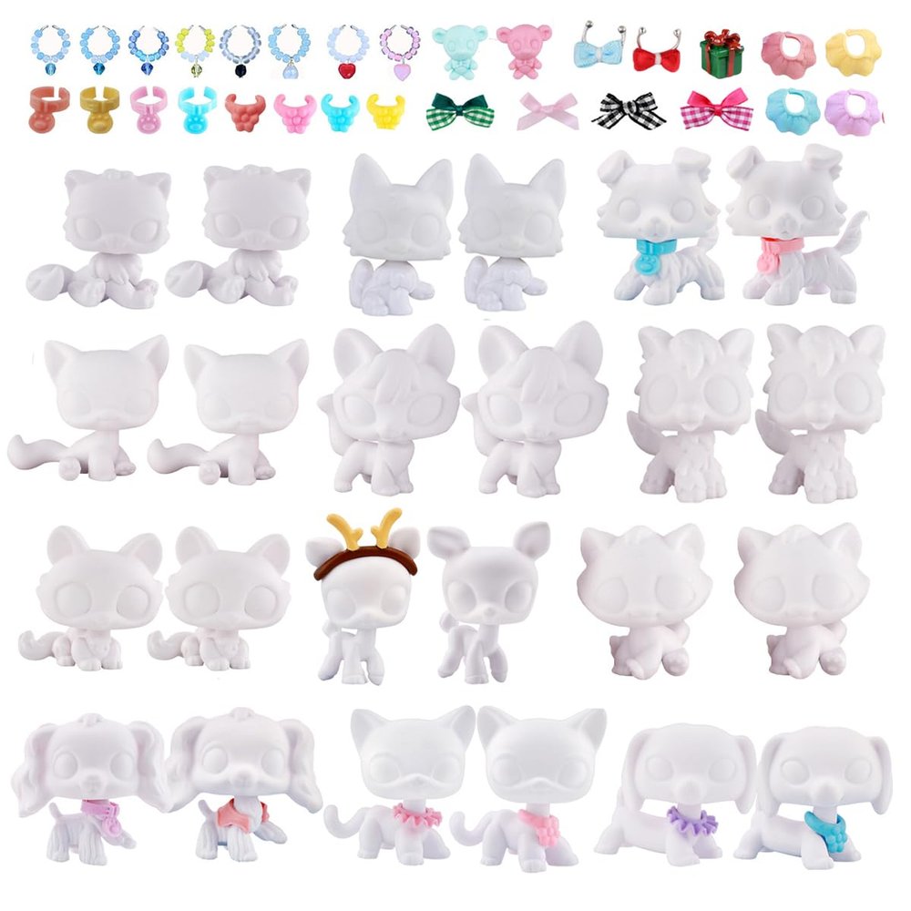 24pcs/Lot White Base for DIY Paint Design Pet Shop Accessories: Dog, Fox, Wolf, Persian Cat, Collie, Great Dane, Cocker Spaniel, Dachshund and Deer Accessories