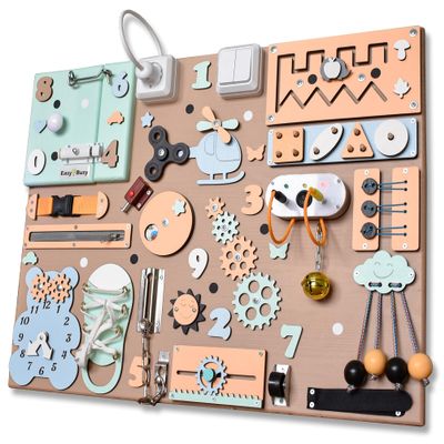 Busy Board Montessori toy 1 2 3 year old, sensory boards 1st Birthday Christmas toddler gift, personalized baby boy girl activity wall board with LED Light Module (With wall mount kit)