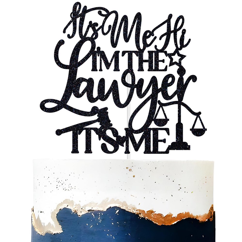 Congrats Lawyer Cake Topper,Passed the Bar/Born to Argue/Case Closed, Law School Survivor Graduation Party Decorations Supplies, Black Glitter