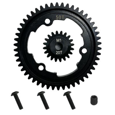 50T M1.0 Hardened Steel Spur Gear with 20T Motor Pinion Gear Fit for Traxxas 1/10 Maxx 1/5 X-Maxx 1/10 E-REVO 2.0 VXL 1/7 XO-1, Fit for Hot Racing Spur Gear RC Cars Spare Parts