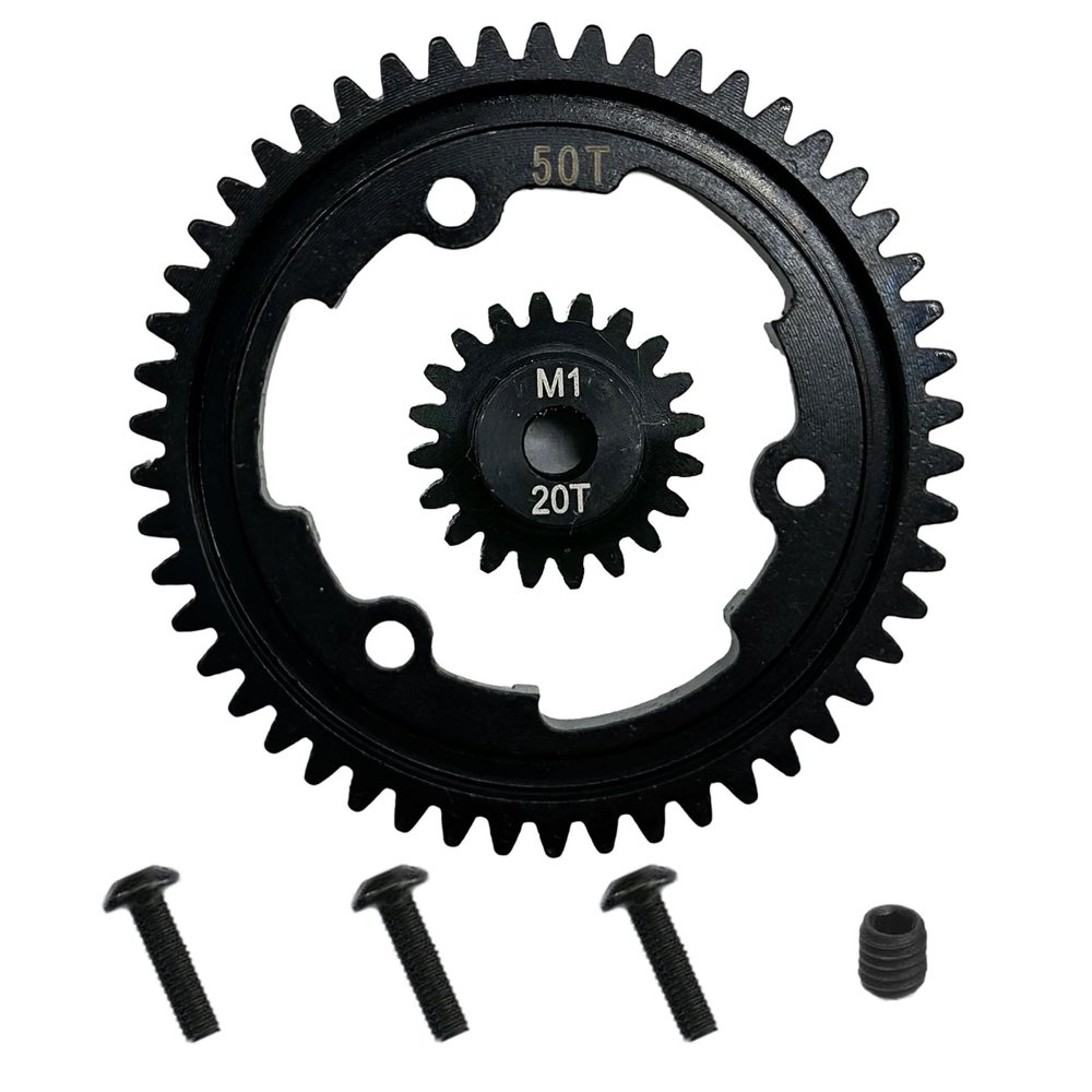 50T M1.0 Hardened Steel Spur Gear with 20T Motor Pinion Gear Fit for Traxxas 1/10 Maxx 1/5 X-Maxx 1/10 E-REVO 2.0 VXL 1/7 XO-1, Fit for Hot Racing Spur Gear RC Cars Spare Parts