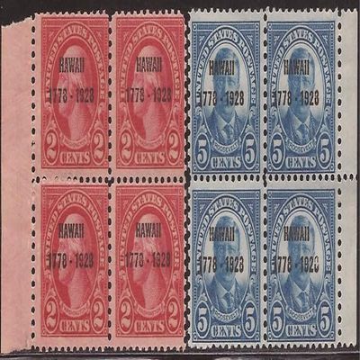 1928 Hawaii Overprints - Set of 2 Blocks of 4 Stamps MNH Scott #647-8