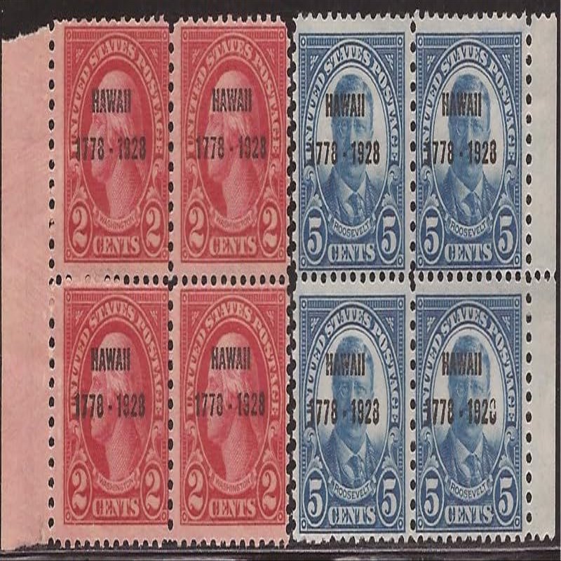 1928 Hawaii Overprints - Set of 2 Blocks of 4 Stamps MNH Scott #647-8