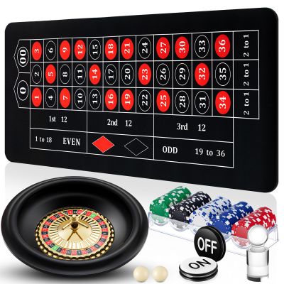 Lunmon Roulette Wheel Game Set Include 16'' Black Roulette Wheel 35" x 16" Rubber Tabletop Layout Mat, 100 Chips Dealer Button Win Marker Casino Game Sets Gift Ideas(Black)