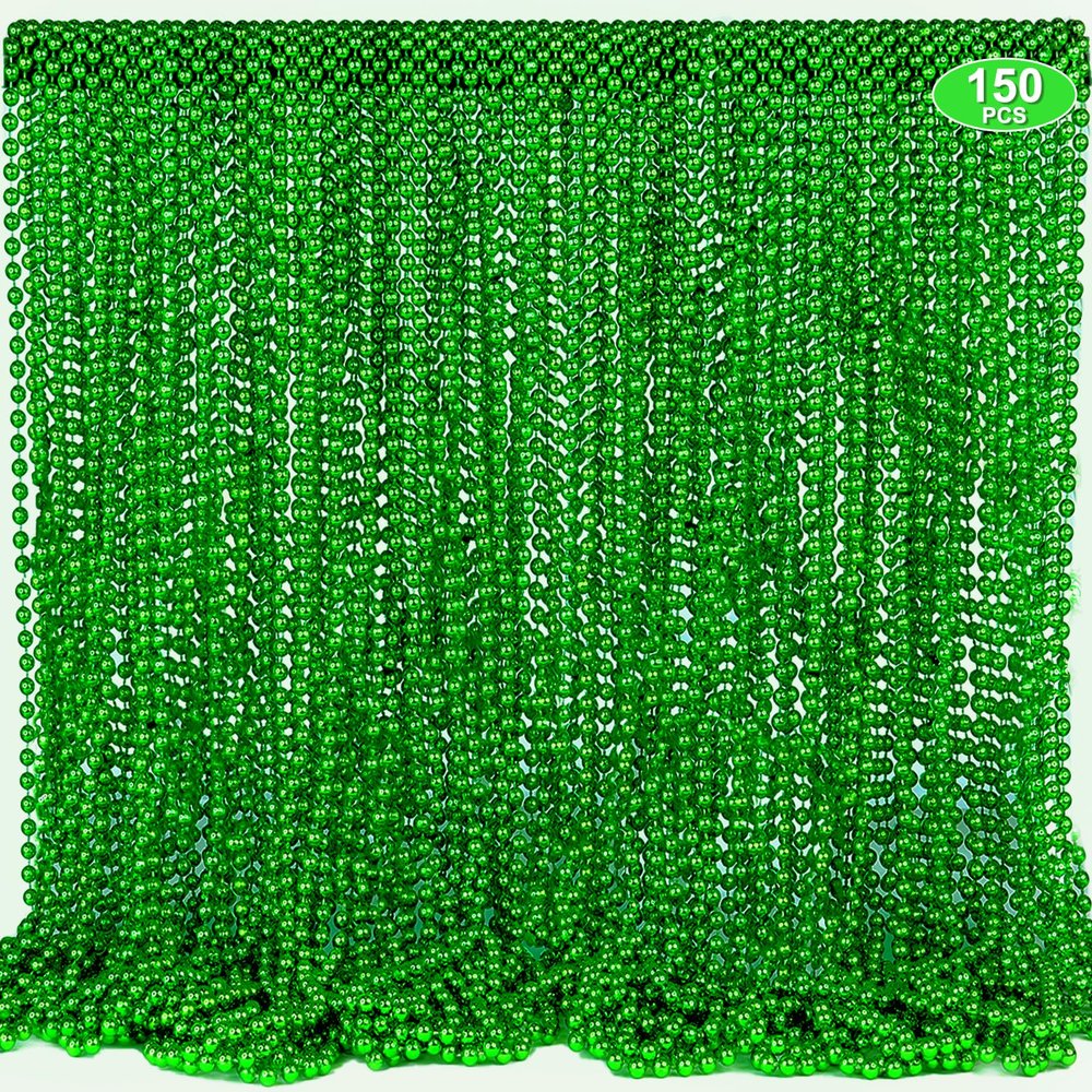 150 Pack St Patricks Day Decorations,33" St. Patricks Day Bead Necklace St. Patrick's Day Bead Accessories, Green Necklaces Bulk for St. Patricks Day Mardi Gras Parade Throws Birthday Party Favors