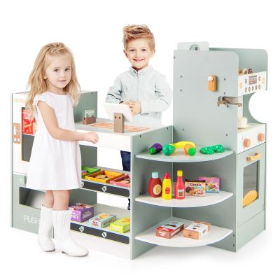 INFANS Grocery Store Playset, Kids Play Store, Wooden Supermarket Playset with Cash Register, Coffee Machine Vending Machine, Play Food Accessories, Pretend Play Store Gift for Toddler Boys Girls