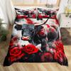 Black Cattle Bedding Sets Toddler Size,Rustic Farmhouse Cow Animal Print Reversible Duvet Cover 2Pcs for Kids Bedroom,Red Rose Floral Tie Dye Pattern Quilt Cover,1 Pillowcase (No Comforter) view 2