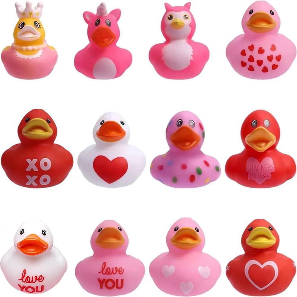 12pcs Rubber Ducks,Favor or Small Prize,Bath Decor Party Favors for Kids (Valentine Duck)