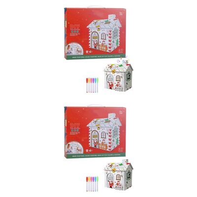 Christmas Playhouse Color, DIY Christmas 3D Playhouse, Kids Cardboard Coloring House, Advent Calendar Color Your Own Playhouse, Easily Foldable for Storage (Without Music and with Lighted Music)
