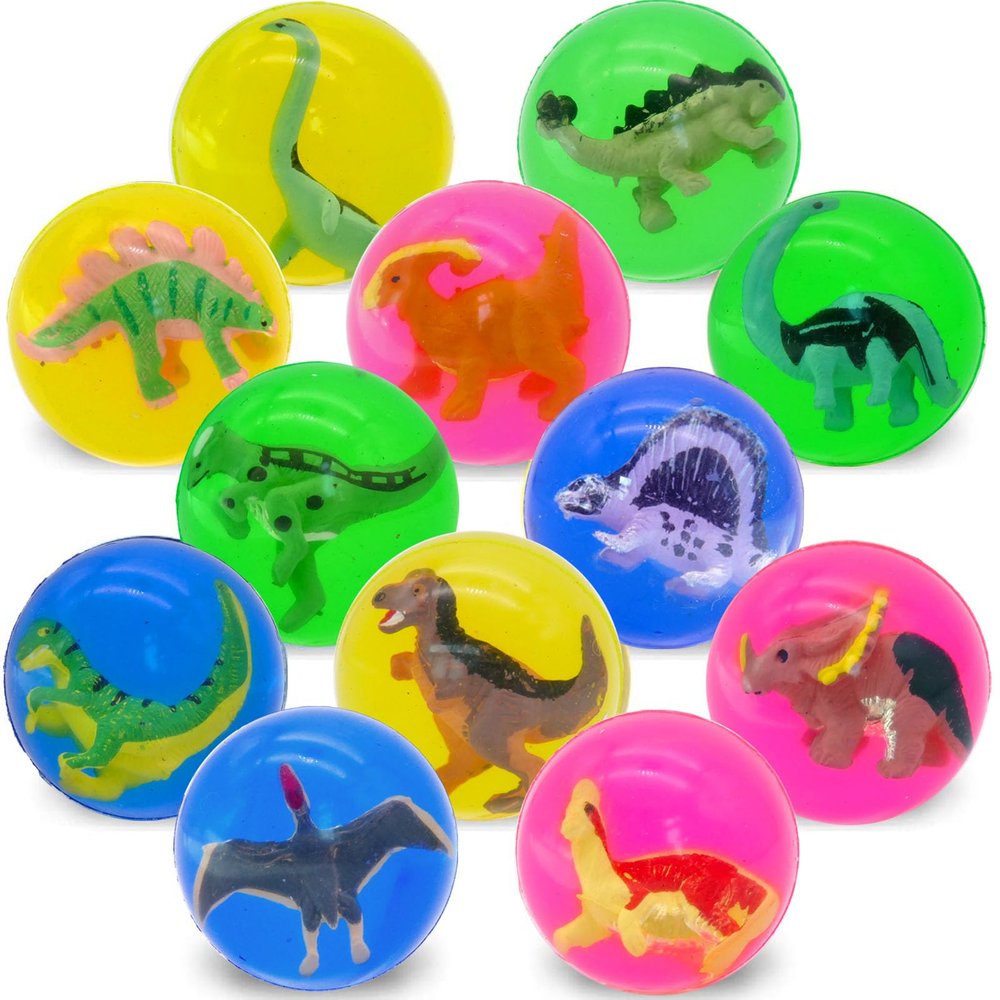 24 Pieces Bouncy Balls for Kids with 3D Dinosaur Inside, Dinosaur Party Favors, 1.7inch Dino High Bounce Balls, Dinosaur Party Favors and Goodie Bag Fillers for Kids,Stuffers for Birthday Party
