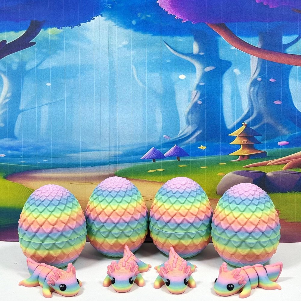 4pcs 3D Printed Mini Axolotl with Eggs, Articulated Rainbow Mini Axolotl Fidget Toys, Executive Desk Toy, Home Decor MA001-RAINBOW