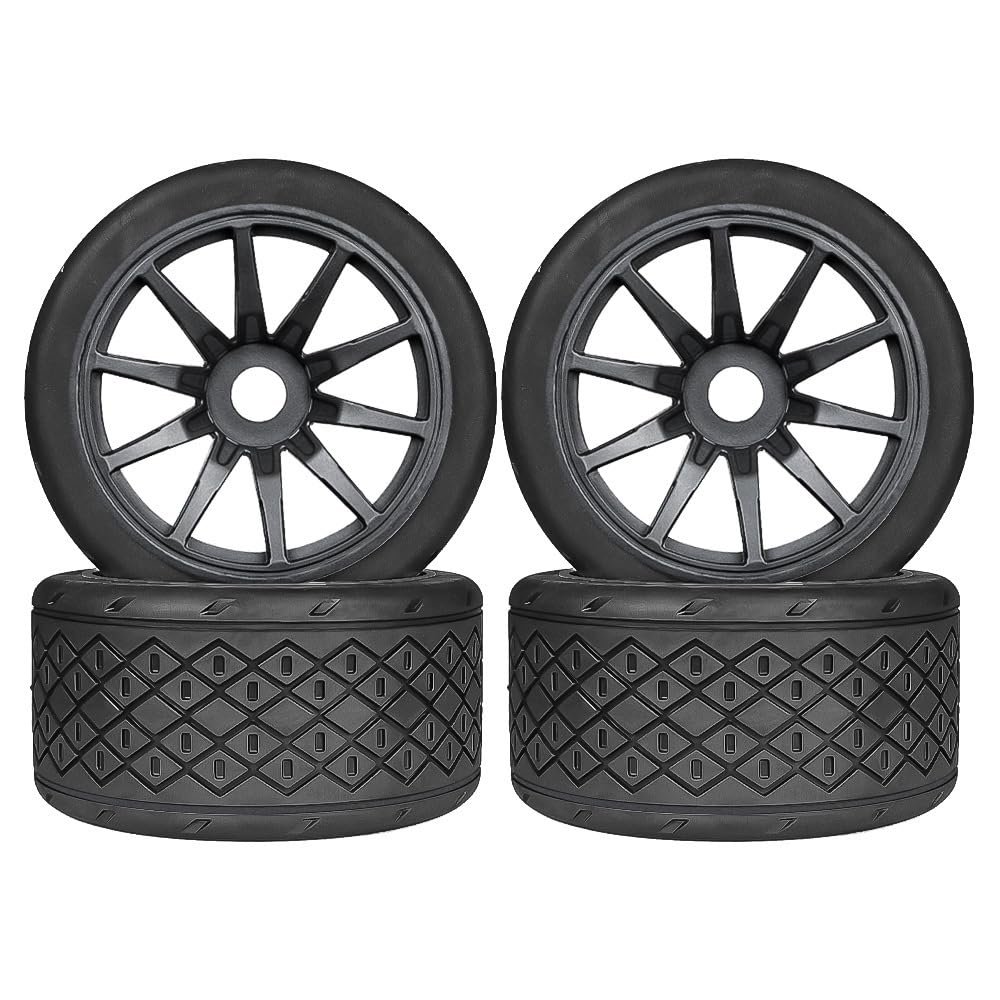 4PCS Rubber Wheels Tires Tyres 107x53mm Hex Adapter 17mm RC Replacement Parts for ARRMA 1/7 Felony FS GT 1/7 Model Racing RC Car Buggy, Type A-Black