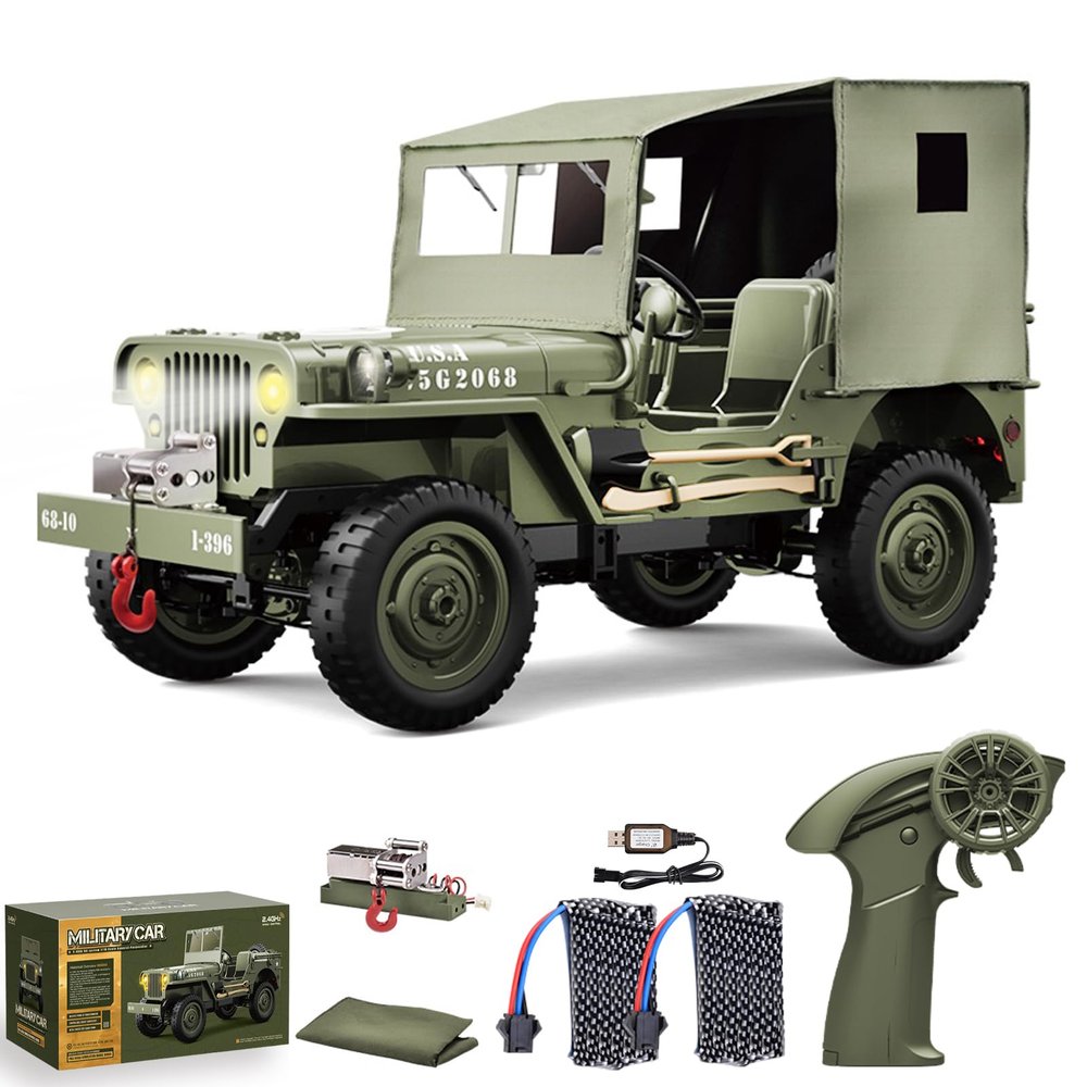 Kodbiby RC Crawlers, High-end Version 1:10 Scale D888 Willys Military Jeep, 2.4Ghz 4WD Off Road RC Rock Crawler Vehicle with Lights All Terrain Electric RC Jeep Toy for Adult Teens