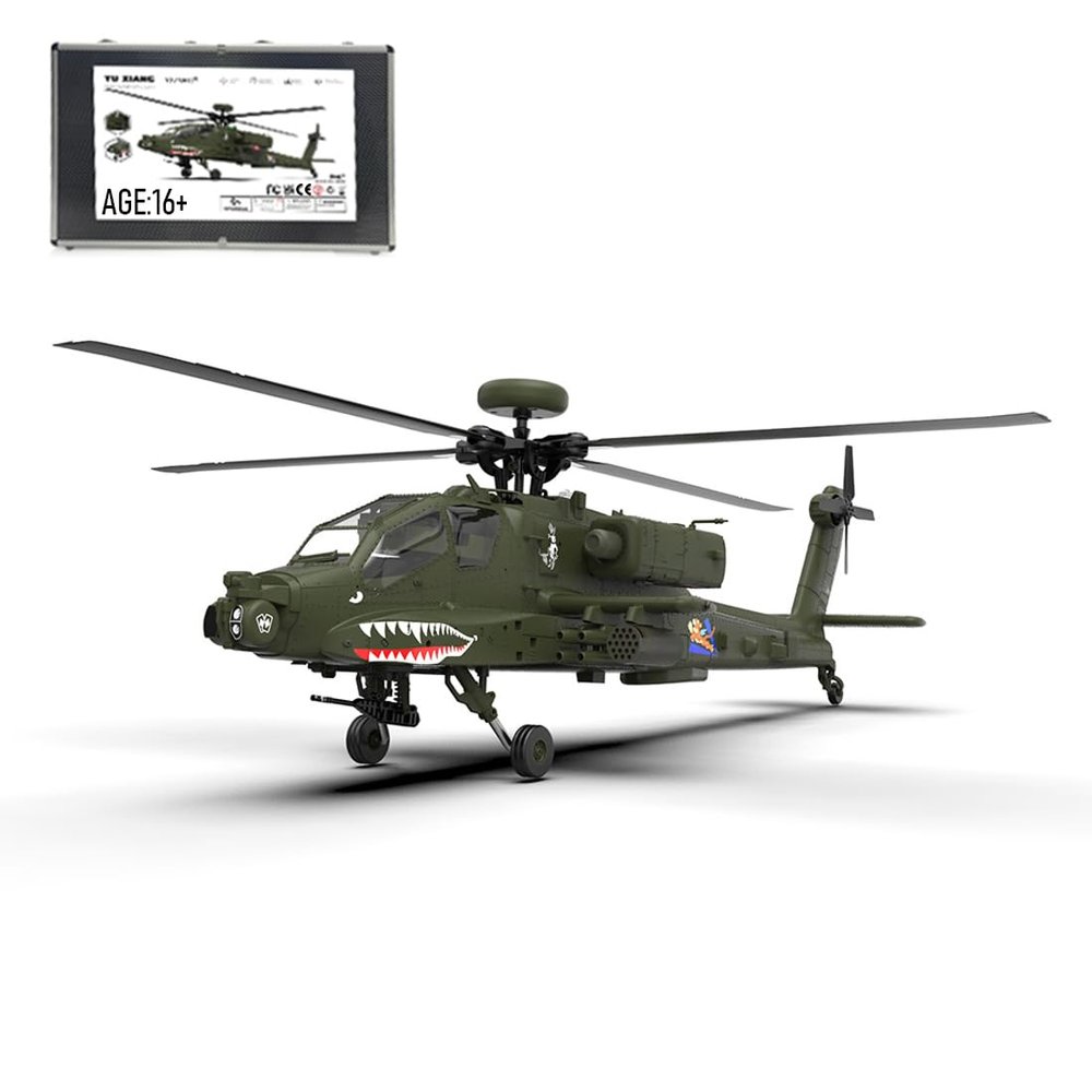 BrickCraftWorks 1/32 F11 AH64 6CH Helicopter Model for Adults, RC Dual Brushless Direct Drive Flybarless 6G/3D Stunt Helicopter, Outdoor Airplane Model Toys (RTF Version)