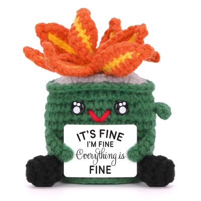 A AIFAMY Emotional Crochet Fire with Legs, Handmade Energy Dumpster Doll with Positive Card for Office Friends Funny Birthday Gag Gifts (Green)