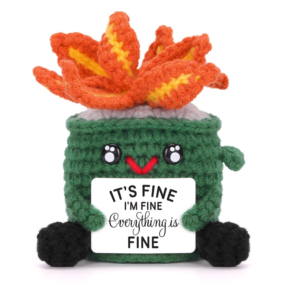 A AIFAMY Emotional Crochet Fire with Legs, Handmade Energy Dumpster Doll with Positive Card for Office Friends Funny Birthday Gag Gifts (Green)
