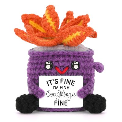 A AIFAMY Emotional Crochet Fire with Legs, Handmade Energy Dumpster Doll with Positive Card for Office Friends Funny Birthday Gag Gifts (Purple)