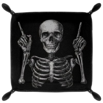 Microfiber Leather Dice Trays Folding for RPG DND Table Games, Dice Holder Storage Box Portable Rolling Dice Tray, 20.5x20.5cm (Cool Skull)