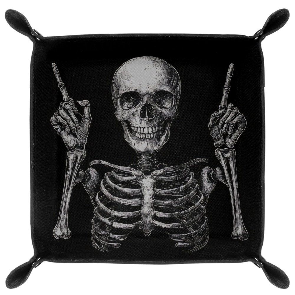 Microfiber Leather Dice Trays Folding for RPG DND Table Games, Dice Holder Storage Box Portable Rolling Dice Tray, 20.5x20.5cm (Cool Skull)