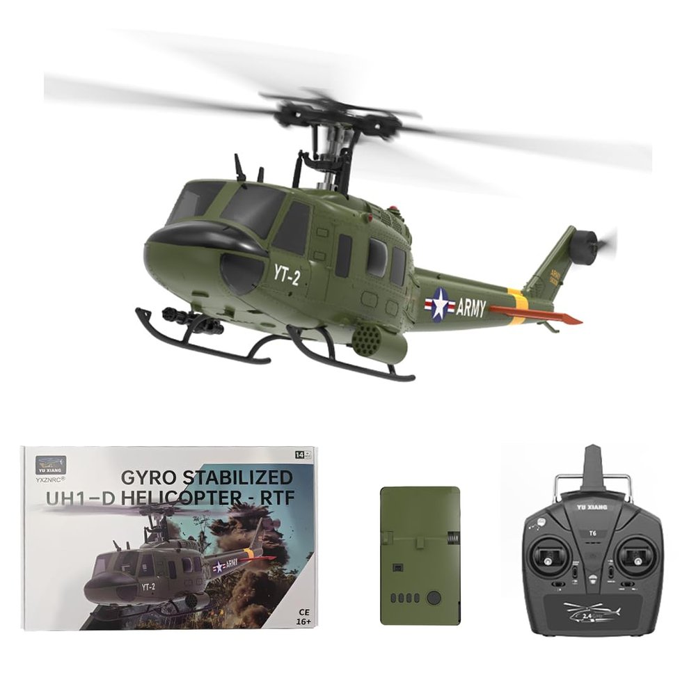 BrickCraftWorks 1/34 UH-1 Huey 2.4G 6CH Brushless Direct-Drive 6G Flybarless RC Helicopter Model with Optical Flow Positioning (RTF Version/Mode1/Mode2)