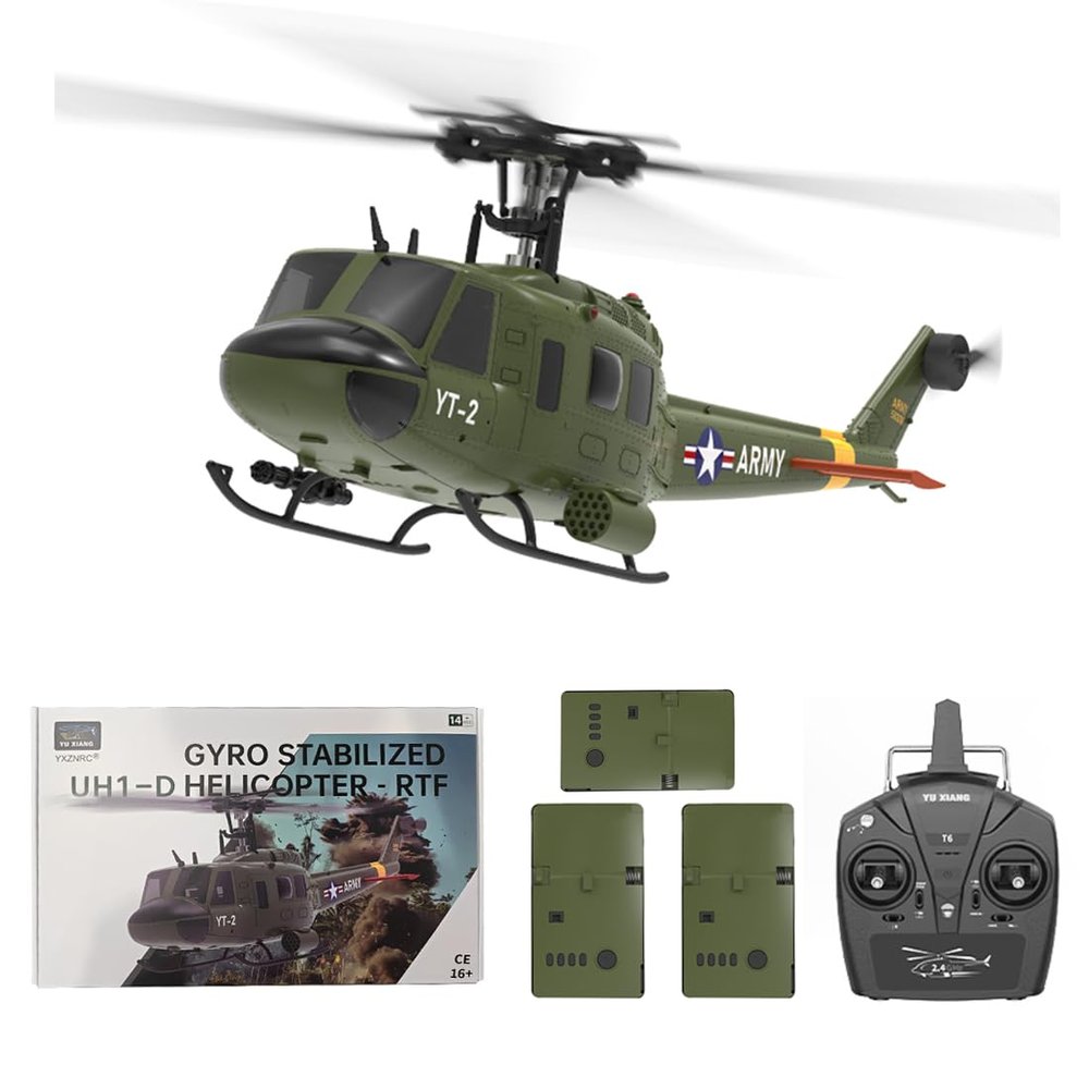 BrickCraftWorks 1/34 UH-1 Huey 2.4G 6CH Brushless Direct-Drive 6G Flybarless RC Helicopter Model with Optical Flow Positioning (RTF Version/Mode1/Mode2)