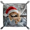 Microfiber Leather Dice Trays Folding for RPG DND Table Games, Dice Holder Storage Box Portable Rolling Dice Tray, 20.5x20.5cm (Christmas Orange Cat) view 1