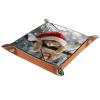 Microfiber Leather Dice Trays Folding for RPG DND Table Games, Dice Holder Storage Box Portable Rolling Dice Tray, 20.5x20.5cm (Christmas Orange Cat) view 2