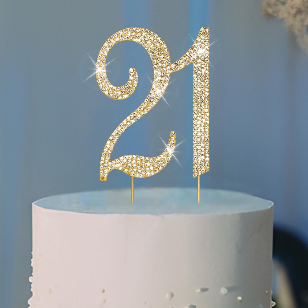 Jaciya Cake Topper Gold Rhinestone Cake Topper 21st Birthday Decorations