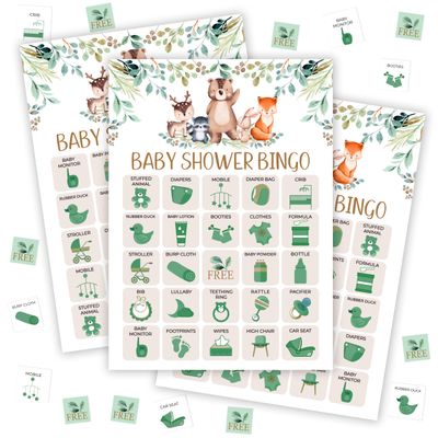 tranfvging Baby Shower Bingo Game for Adults, Baby Shower Party Bingo Game Set, Woodland Games Cards, Gender Reveal Favors for Family Friends, Large Group Games Decor & Supplies -22