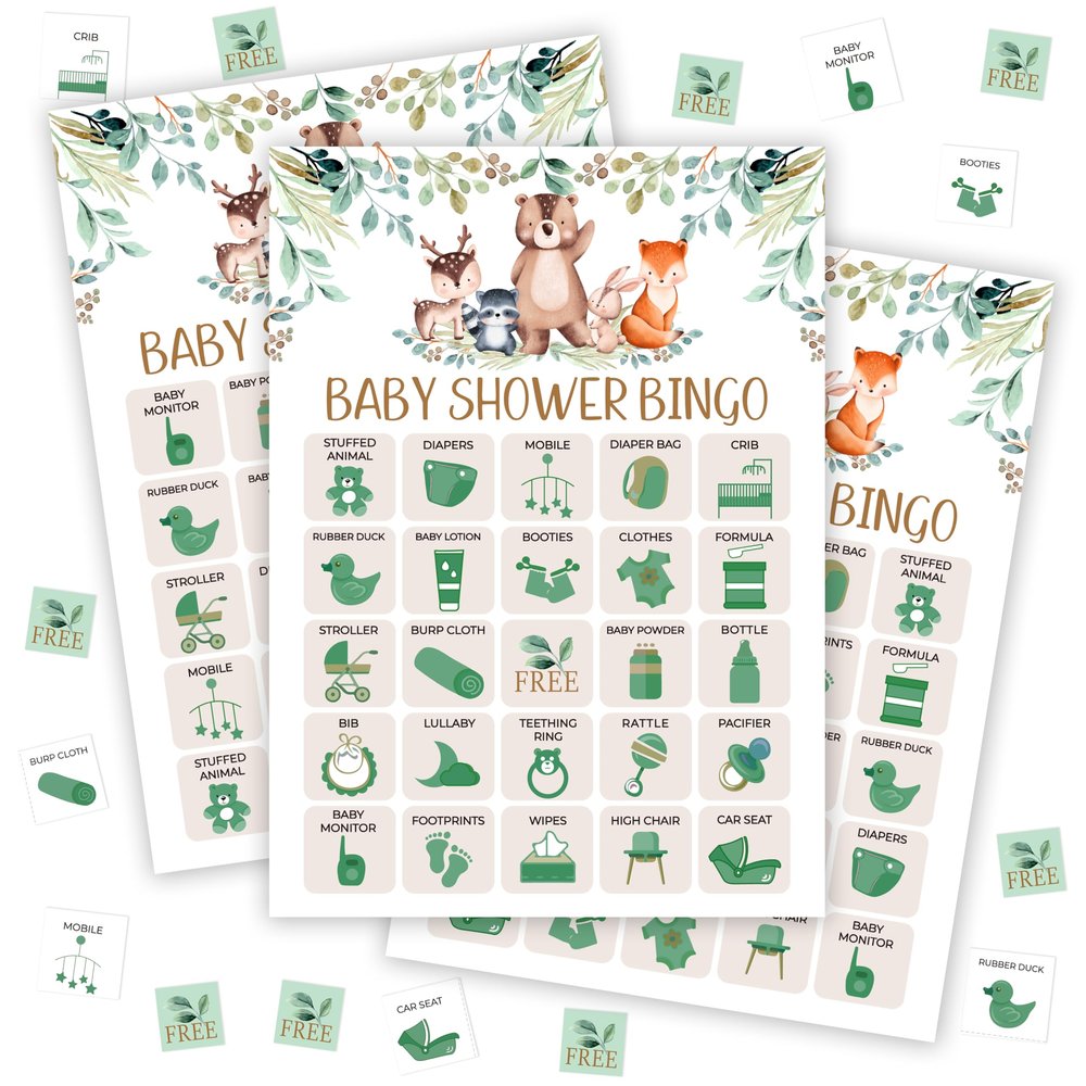 tranfvging Baby Shower Bingo Game for Adults, Baby Shower Party Bingo Game Set, Woodland Games Cards, Gender Reveal Favors for Family Friends, Large Group Games Decor & Supplies -22