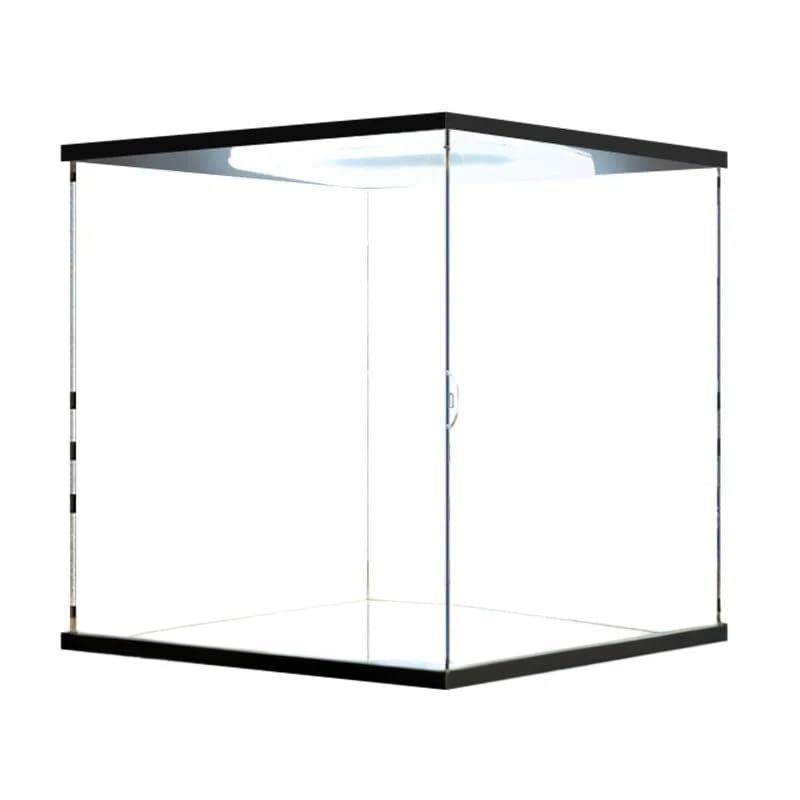 3mm Thickness Acrylic Display Case with Sliding Door Clear Box, USB LED Ring Light and Mirror Reflection - Perfect for Figure Models and Artwork Collectible Countertop Boxes (Height 15 CM, 35X20)