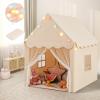 Costzon Kids Playhouse - Large Play Tent with Washable Cotton Mat, Star String Lights, Windows & Bottom Zippers for Boys & Girls Indoor/Outdoor Play, Castle Fairy Kids Tent (Beige) view 1