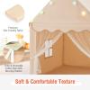 Costzon Kids Playhouse - Large Play Tent with Washable Cotton Mat, Star String Lights, Windows & Bottom Zippers for Boys & Girls Indoor/Outdoor Play, Castle Fairy Kids Tent (Beige) view 3