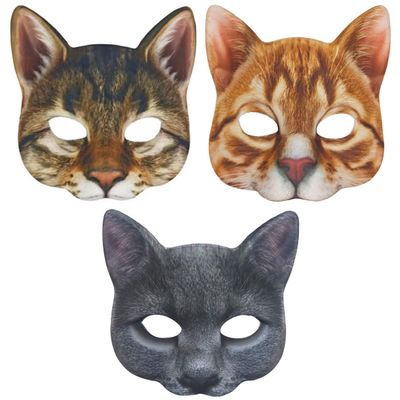 Aiffort 3Pcs Cat Halloween Mask Realistic Cat Masks Animal Cat Mask for Halloween Christmas Easter Masquerade Cosplay Novelty Costume Party Accessory