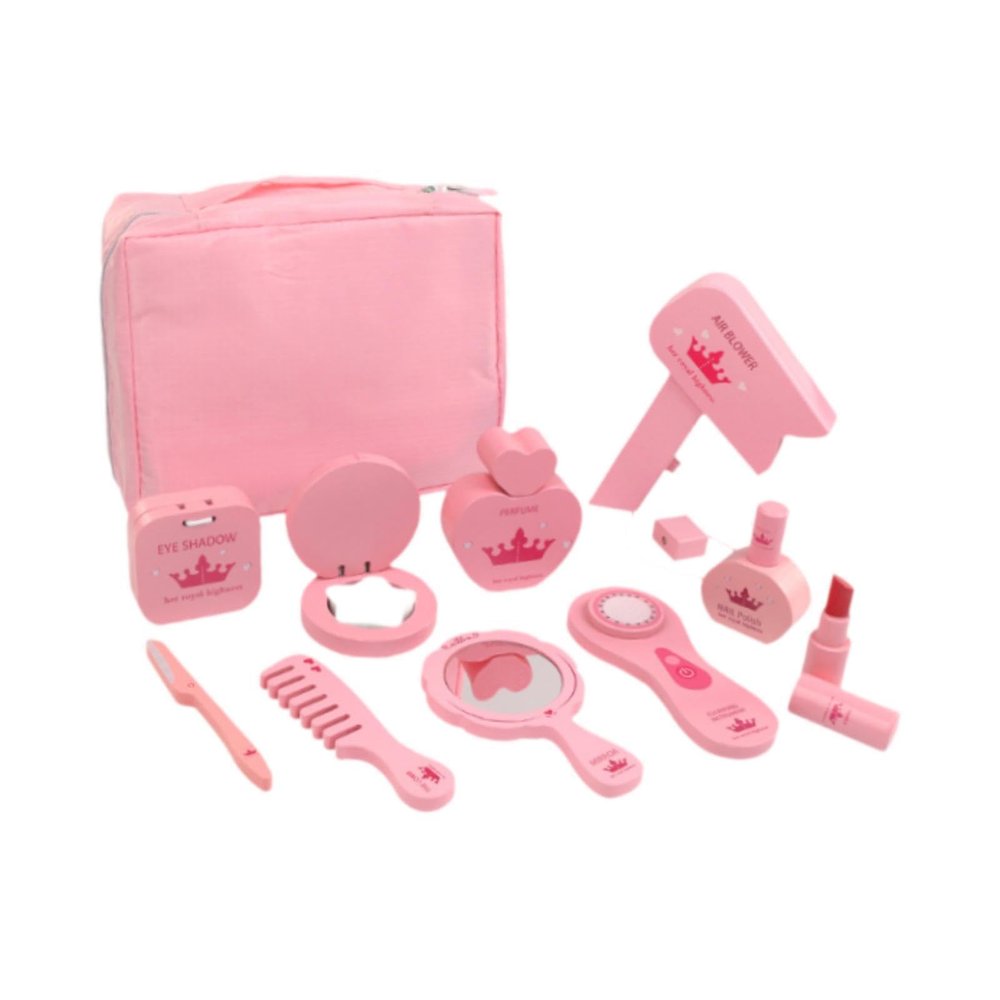 CoudarTitie 10 Pieces Dressing Table Toy Pretend Makeup Kits Gifts Fine Motor Skills Wooden Makeup Toys Princess Dress up for Girls Kids