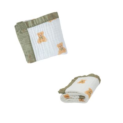 100% Cotton Muslin Baby Blanket | Soft & Breathable 6-Layer Baby Blanket | Lightweight Quilt for Newborns, Infants & Toddlers | Gender-Neutral (Teddy Bear)