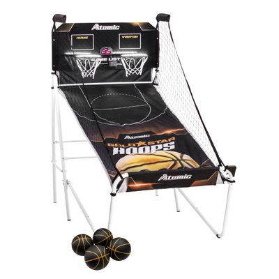 Atomic Gold Basketball Shootout Legend - Bright LED Rims - Quick Connect Construction Frame - Convenient Storage - 4 Rubber Basketballs, Inflating Pump, and Needle Included