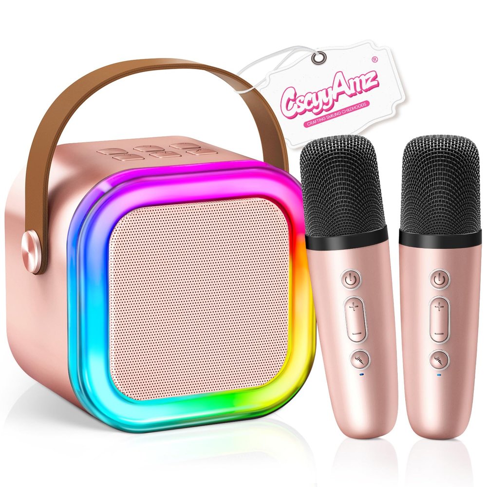 2026 Newest Mini Karaoke Machine for Kids Girls & Boys - Portable Bluetooth Speaker with 2 Wireless Microphones - Kids Birthday Gifts for Ages 4-10 - Kids' Instrument Accessories - Rose Gold