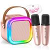 2026 Newest Mini Karaoke Machine for Kids Girls & Boys - Portable Bluetooth Speaker with 2 Wireless Microphones - Kids Birthday Gifts for Ages 4-10 - Kids' Instrument Accessories - Rose Gold view 1