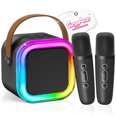 2026 Newest Mini Karaoke Machine for Kids Girls & Boys - Portable Bluetooth Speaker with 2 Wireless Microphones - Kids Birthday Gifts for Ages 4-10 - Kids' Instrument Accessories - Black