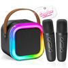 2026 Newest Mini Karaoke Machine for Kids Girls & Boys - Portable Bluetooth Speaker with 2 Wireless Microphones - Kids Birthday Gifts for Ages 4-10 - Kids' Instrument Accessories - Black view 1