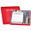 AUSIIBTO Dice Tray and Storage Case for Farkle Game - Includes Embedded Scoring Combinations, 4 Sets of 6 Pearl Dice, 50 Sheet Score Pad and Pen Holder for The Classic Family Game - Red and Grey view 1