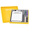 AUSIIBTO Dice Tray and Storage Case for Farkle Game - Includes Embedded Scoring Combinations, 4 Sets of 6 Pearl Dice, 50 Sheet Score Pad and Pen Holder for The Classic Family Game - Yellow and Grey view 1