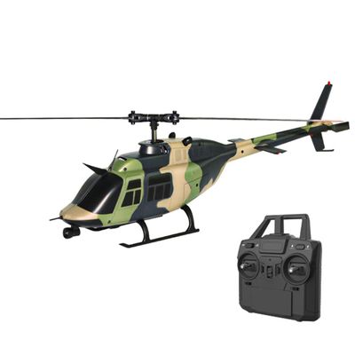BrickCraftWorks C138 1/33 Scale Bell 206 Helicopter 2.4G 6CH Single-Propeller Flybarless Helicopter with Optical Flow Positioning, Indoor Outdoor RC Airplane Model Toys Gift (Camo)