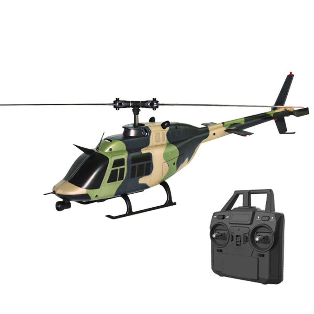 BrickCraftWorks C138 1/33 Scale Bell 206 Helicopter 2.4G 6CH Single-Propeller Flybarless Helicopter with Optical Flow Positioning, Indoor Outdoor RC Airplane Model Toys Gift (Camo)